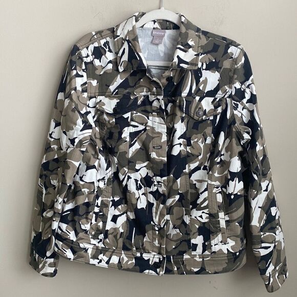 Chico’s Floral CAMO Print Jacket L12/14 - Picture 2 of 8